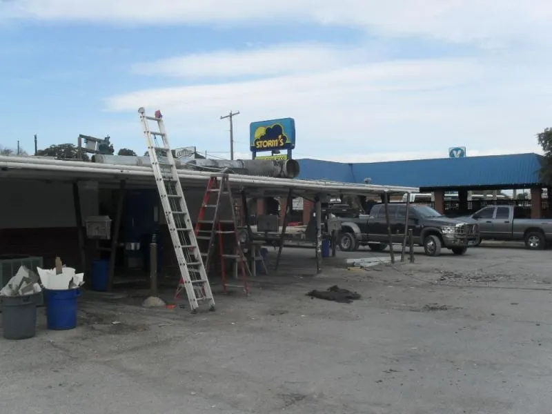 Storm's Restaurant building during exterior work.